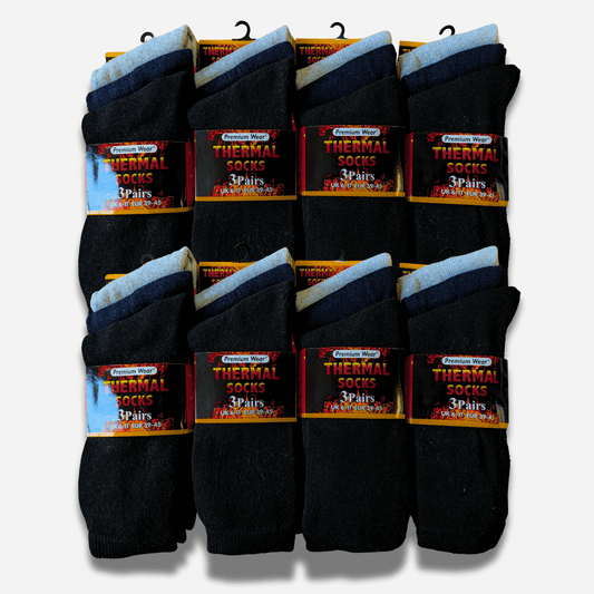 24 Pairs Mens Black Thermal Socks Warm Work Boot Socks Superior Insulation Cold Weather Double Brushed Advanced Knitting Technology Extra Warmth by Heatwave Thermalwear