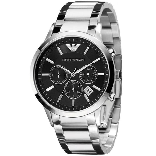Emporio Armani Men’s Watch Stainless Steel Silver Bracelet With Black Dial AR2434 Renato
