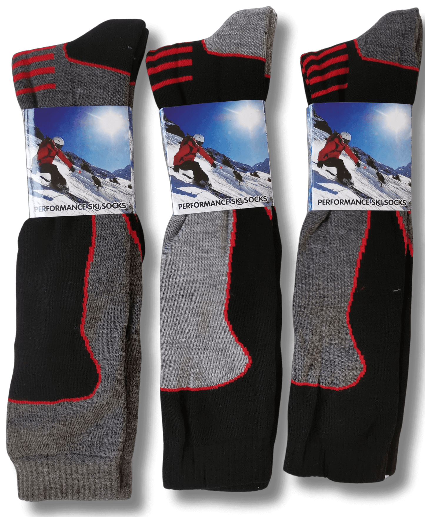 3 Pack Mens Long Thermal Ski Socks Advanced Insulation for Winter Sports Hiking Outdoor Breathable and Durable Knee High Cushioning Moisture-Wicking Black Grey Red UK 6-11 by Sock Stack