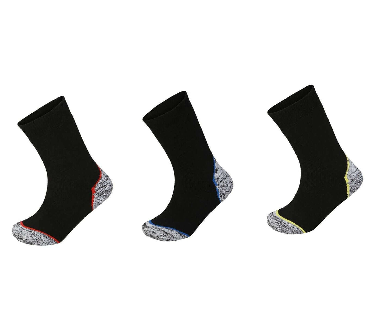 3 Pack Mens Trekking Socks Durable Padded Sole Boot Socks with Reinforced Heel and Toe for Hiking Walking Outdoor UK 6-11 EU 39-45 Classic Black Assorted Heel Toe Sock Stack