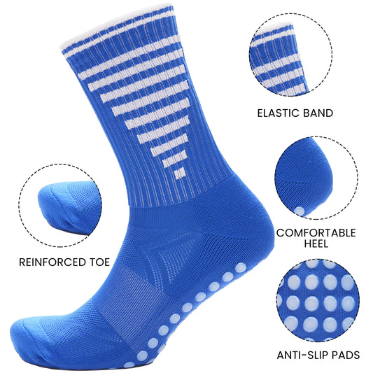 3 Pairs Blue Anti Slip Football Grip Socks for Men Sports Socks for Gym Running Yoga Trekking Hiking by Sock Stack