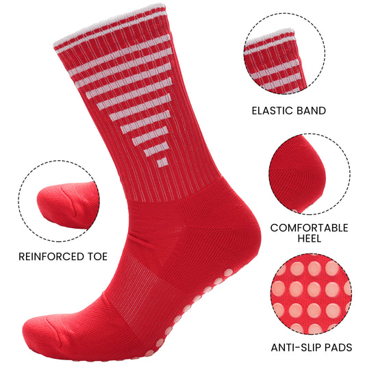 3 Pairs Red Anti Slip Football Grip Socks for Men Sports Socks for Gym Running Yoga Trekking Hiking by Sock Stack