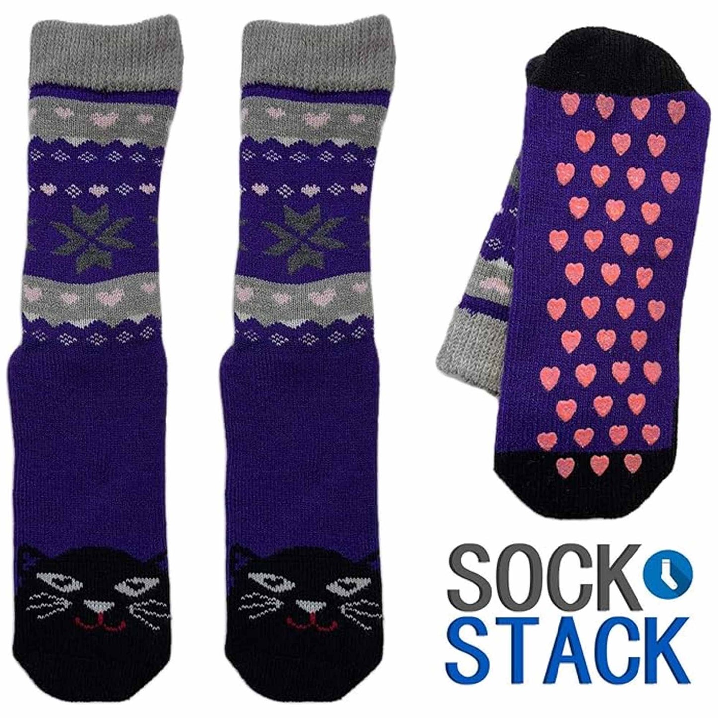 3 Pairs Women's Thermal Slipper Socks Adorable Animal Designs Polar Bears Kittens Perfect for Winter Lounging Gift Giving UK 4-7 EU 37-40 by Sock Stack