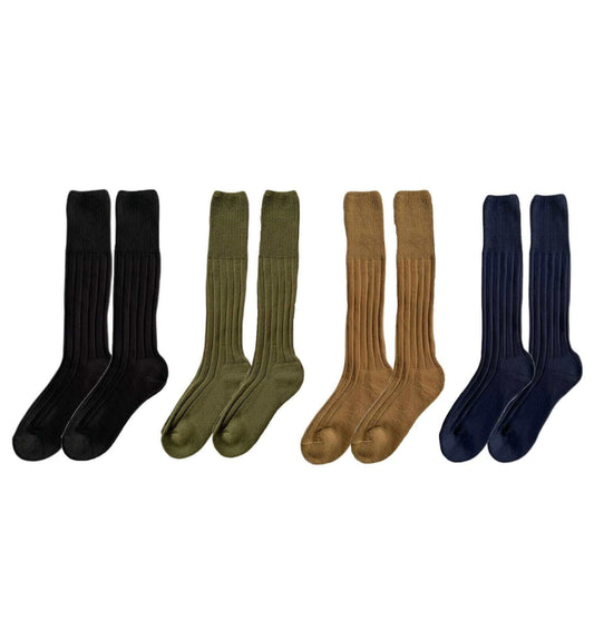 4 Pairs Mens Knee High Army Socks Terry Cushioned Military Commando Reinforced Toe Arch Support for Boots Hiking Outdoor Sports by Sock Stack