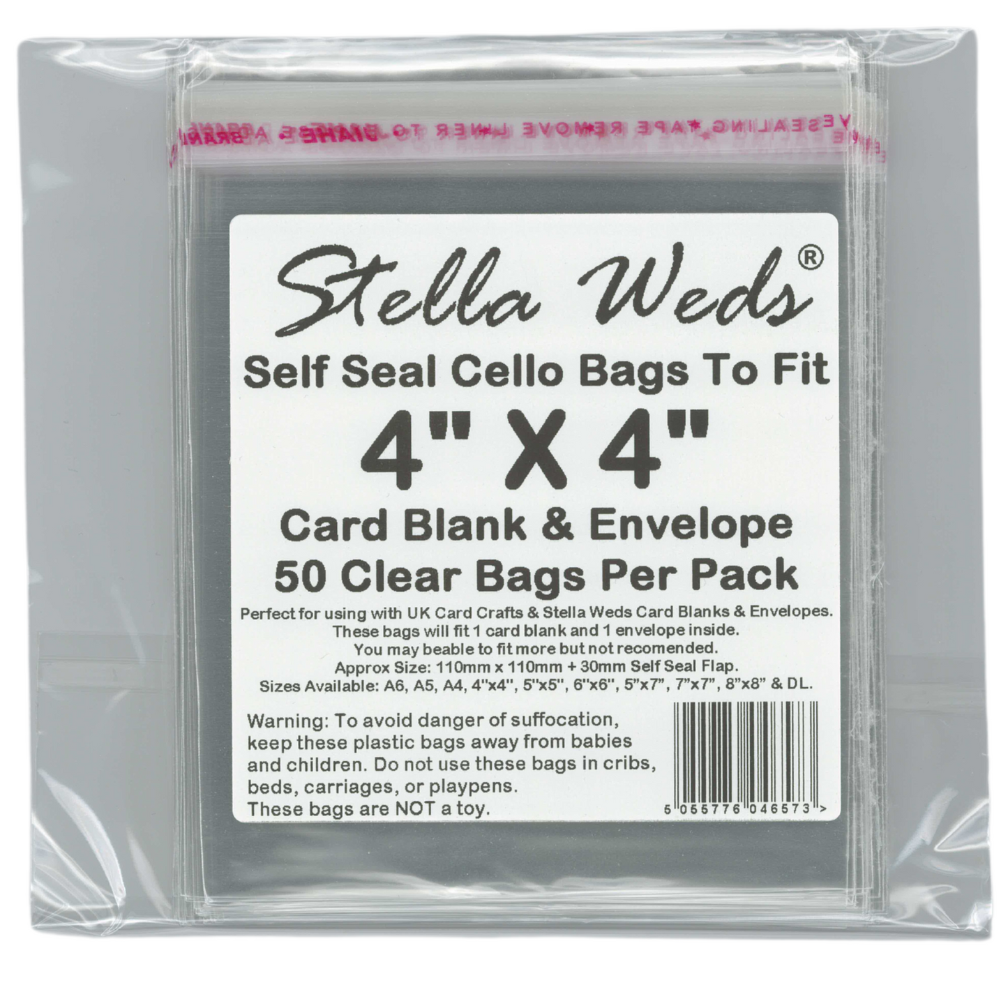Clear Self Seal Bags To Fit 4x4 Card Blank & Envelope x 50 Per Pack