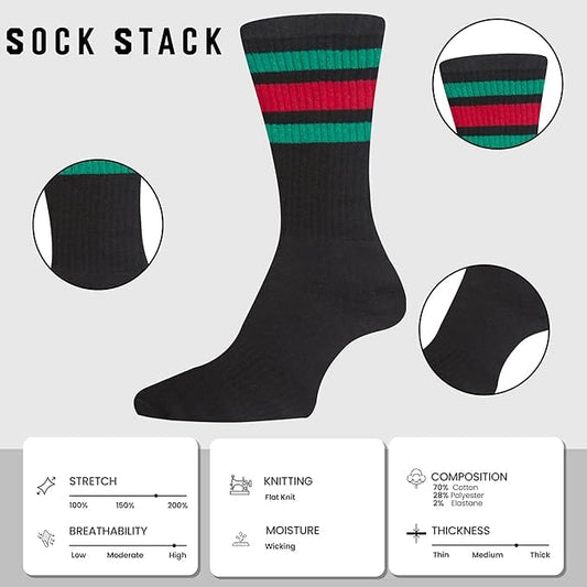 5 Pack Men's Stripes Sport Socks Cotton Durable Blend for Sports Casual & Everyday Designer Wear by Sock Stack