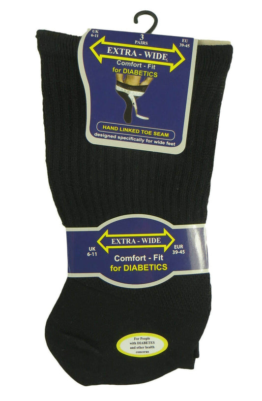 6 Pack Men's Extra Wide Non-Elastic Diabetic Socks Super Soft Breathable Moisture-Wicking Antibacterial Sustainable Cotton Black UK Sizes 6-11 by Sock Stack