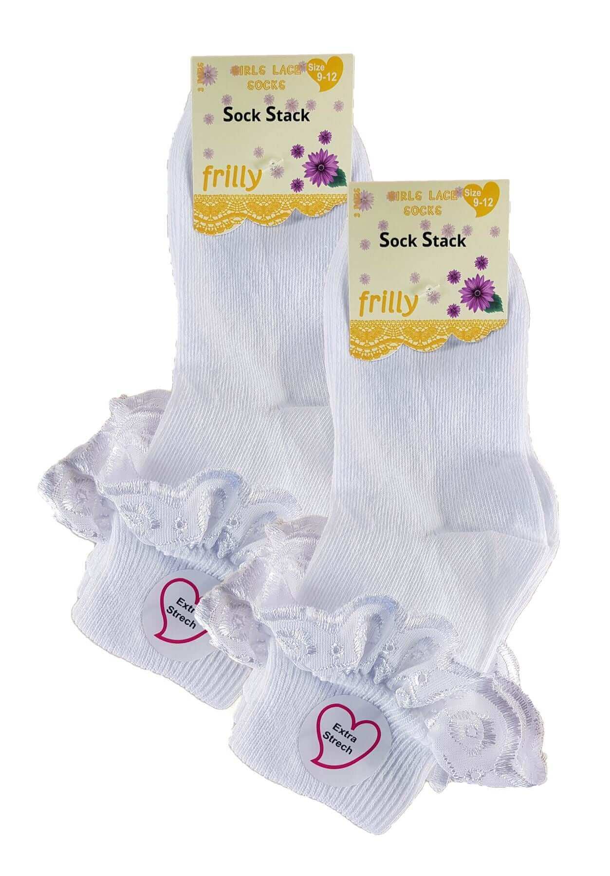 6 Pairs Girls Cotton Rich Frilly Ankle Socks Durable Breathable Sculpted Heels and Toes Multiple Sizes and Colours Perfect for School and Everyday Wear by Sock Stack