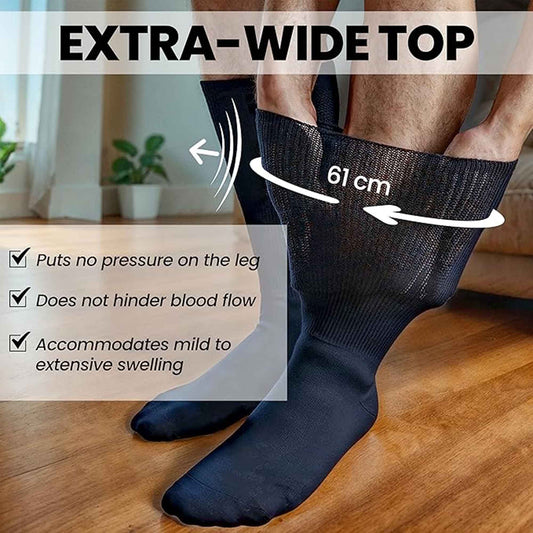 6 Pairs Men's Extra Wide Diabetic Socks Non Elastic Loose Top Moisture-Wicking Antibacterial Breathable Cotton for Leg Swelling by Sock Stack
