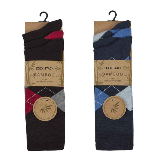 6 Pairs Mens Bamboo Socks Argyle Stripe Breathable Moisture-Wicking Casual Suit Anti-Odor Soft Grip Elastic Hand-Linked Toe Seam UK 6-11 EUR 39-45 Sock Stack