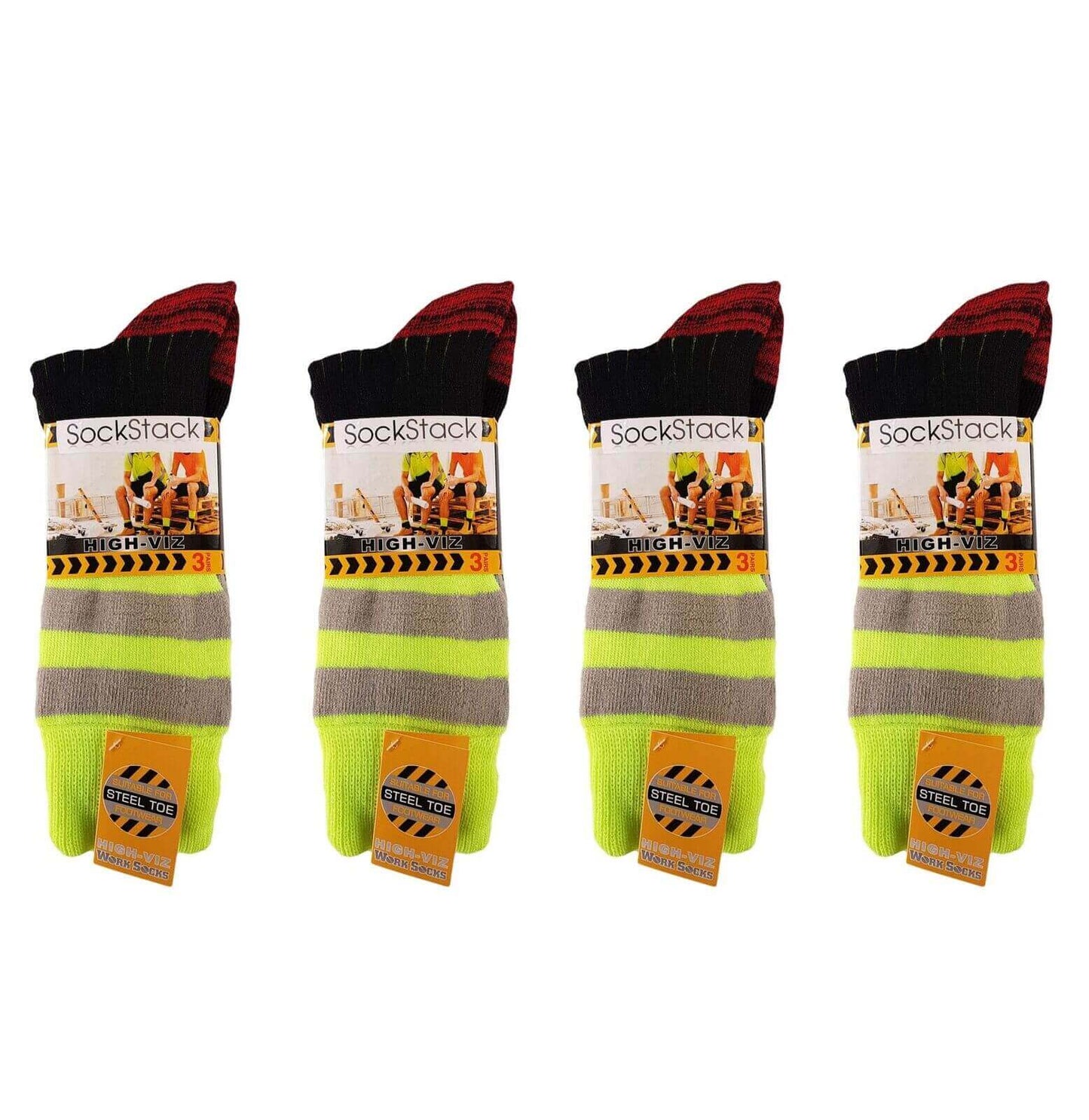 6 Pairs Mens High Visibility Work Socks with Reinforced Heel and Toe Cushioned Support for Steel Toe Boots Ideal for Construction and Industrial Jobs by Sock Stack