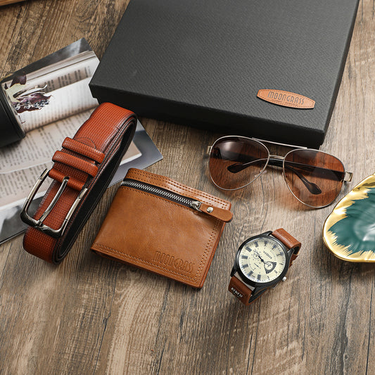 Men’s Watch, Wallet, Belt & Sunglasses Perfect Gift Idea - 4 pieces