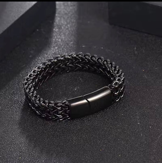Double Layer Cuban Chain Black Stainless Steel Bracelet 10mm - 45G