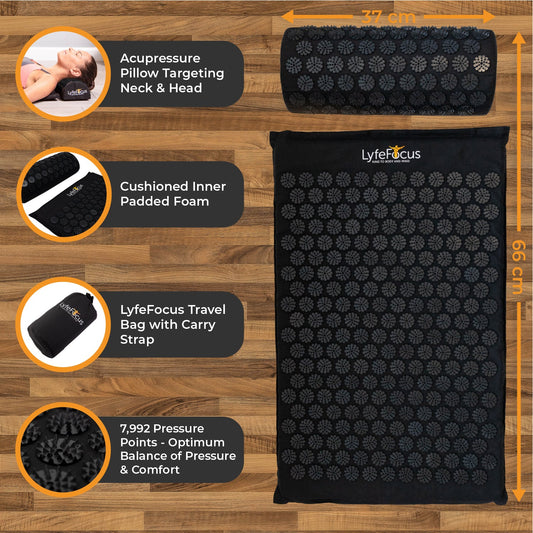 Acupressure Mat & Pillow (Black)