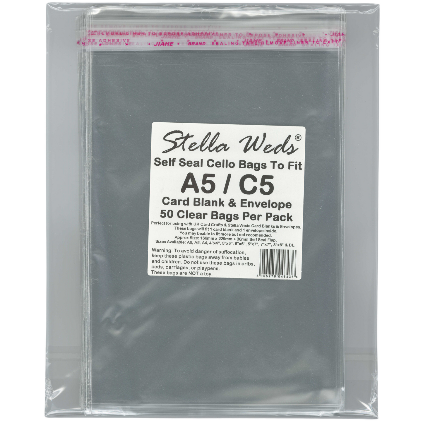 Clear Self Seal Bags To Fit A5/C5 Card Blank & Envelope x 50 Per Pack