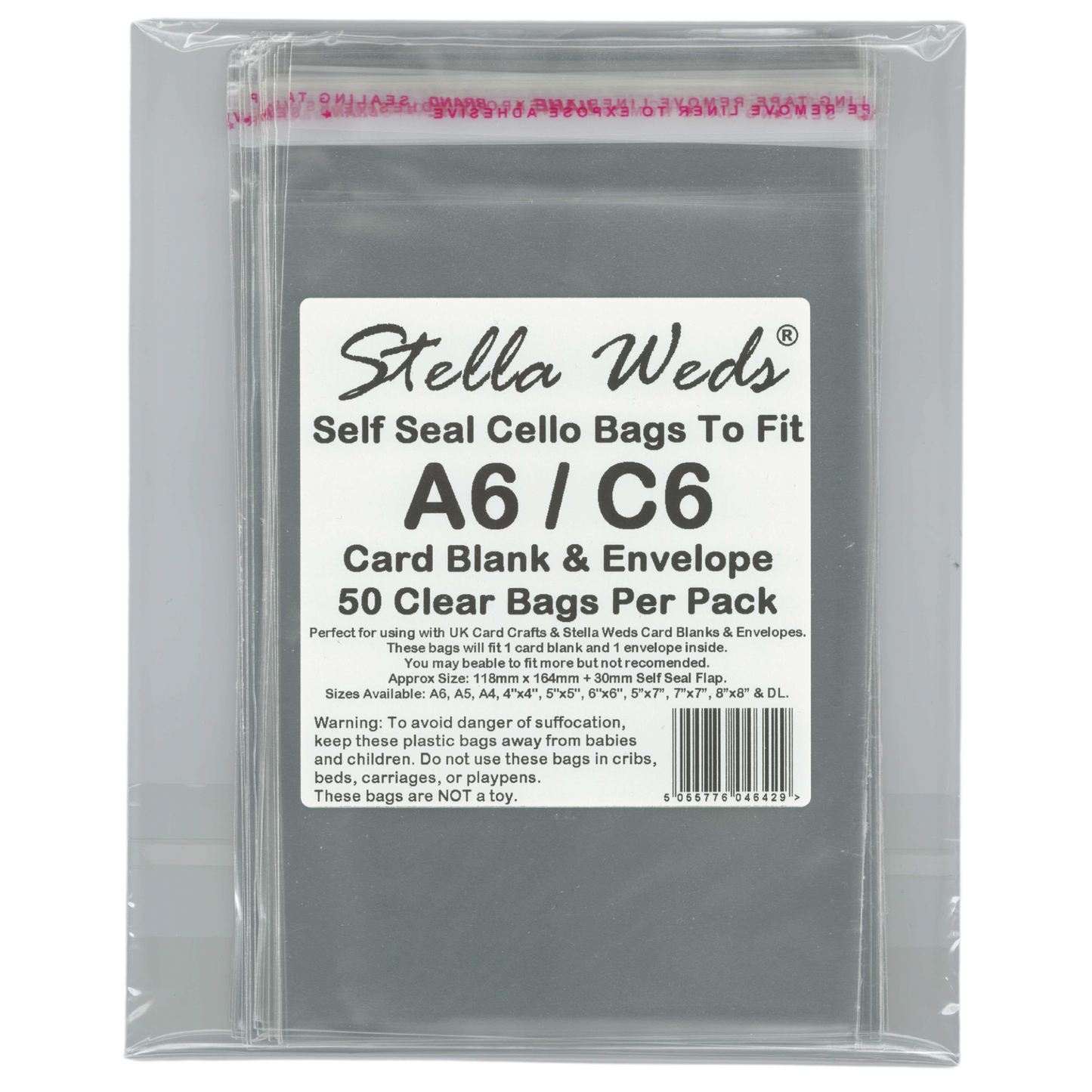 Clear Self Seal Bags To Fit A6/C6 Card Blank & Envelope x 50 Per Pack