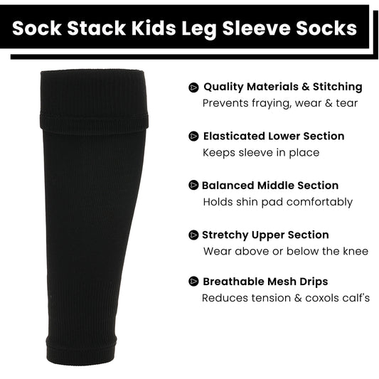 Adults Black Football Leg Sleeve Socks Compression Support Fits Over Shin Pads Breathable & Secure for Training Running by Sock Stack