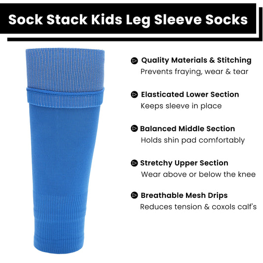 Adults Blue Football Leg Sleeve Socks Compression Support Fits Over Shin Pads Breathable & Secure for Training Running by Sock Stack