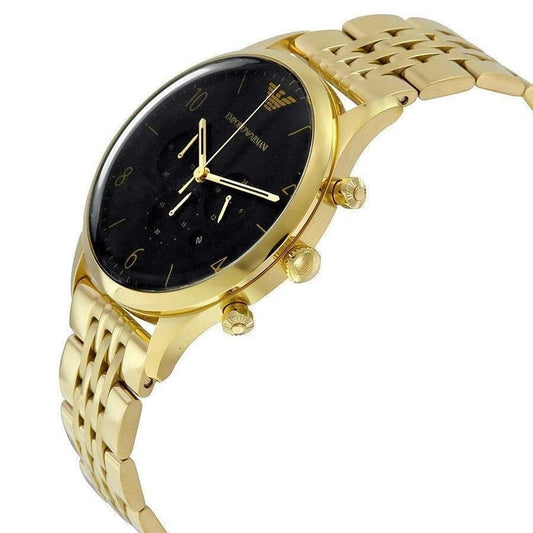 Emporio Armani Men’s Watch Stainless Steel Gold Strap With Black Dial AR1893