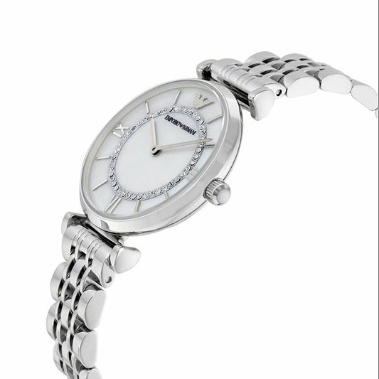 Emporio Armani Women’s Watch Stainless Steel Silver Strap With Mother of Pearl Dial AR1908 Gianni T-Bar