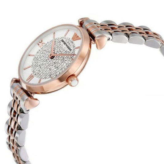 Emporio Armani Women’s Watch Stainless Steel Two Tone Strap & Crystal Pave White Dial AR1926 Gianni T-Bar