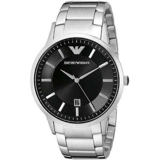 Emporio Armani Men’s Watch Stainless Steel Silver Strap With Black Dial AR2457 Renato