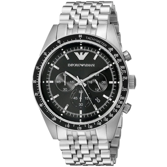 Emporio Armani Men's Watch Stainless Steel Silver Strap With Black Dial AR5988 Sportivo