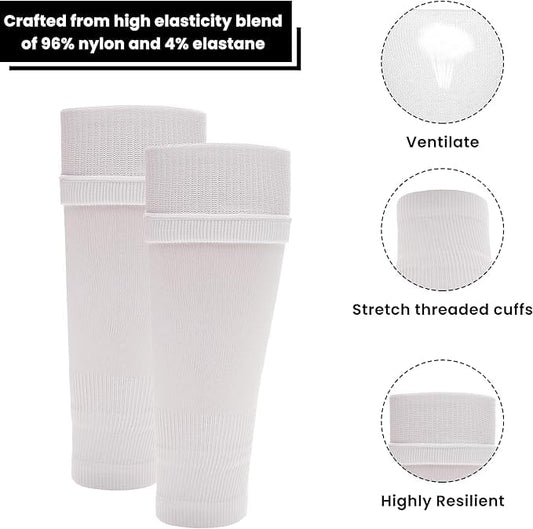 Kids Leg Sleeve Socks White Fits Over Calf Shin Pads Compression Sleeves for Football Training Running by Sock Stack
