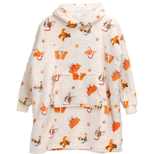 Kids Oversized Hooded Blanket Sweatshirt Ultra Soft Sherpa Fur Flannel Fleece Hoodie for Ages 8-15 with Fun Dog Print by Daisy Dreamer