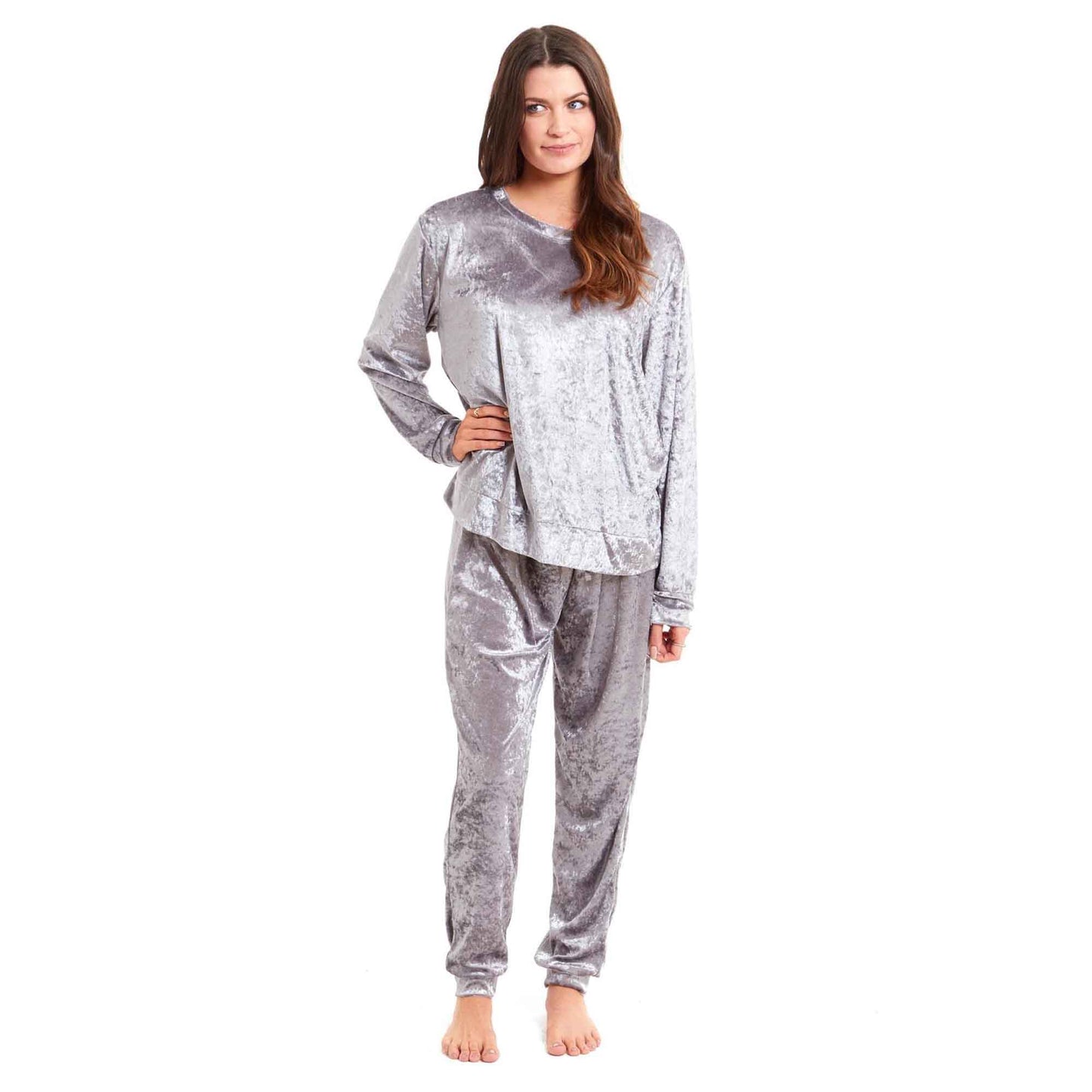 Luxurious Women's Soft Crushed Velvet Pyjama Set Comfortable Loungewear Stylish Nightwear with Elasticated Waistband Multiple Sizes Daisy Dreamer