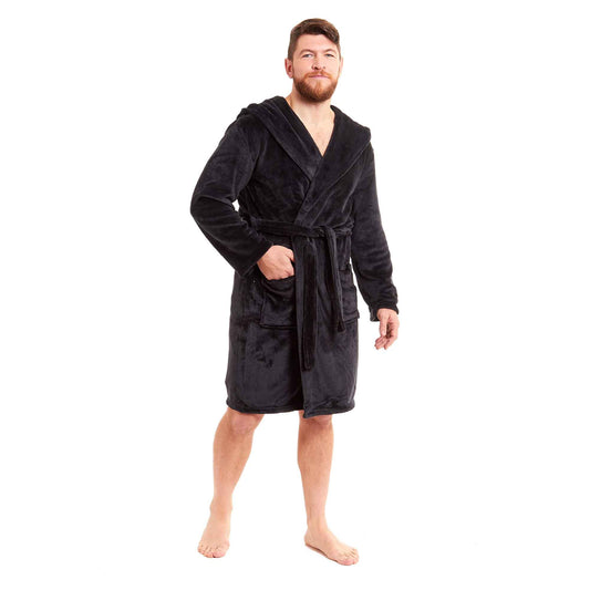Men's Ultra-Soft Hooded Flannel Fleece Bathrobe Warm Plush Dressing Gown for Home Spa Gym Hotel by Daisy Dreamer