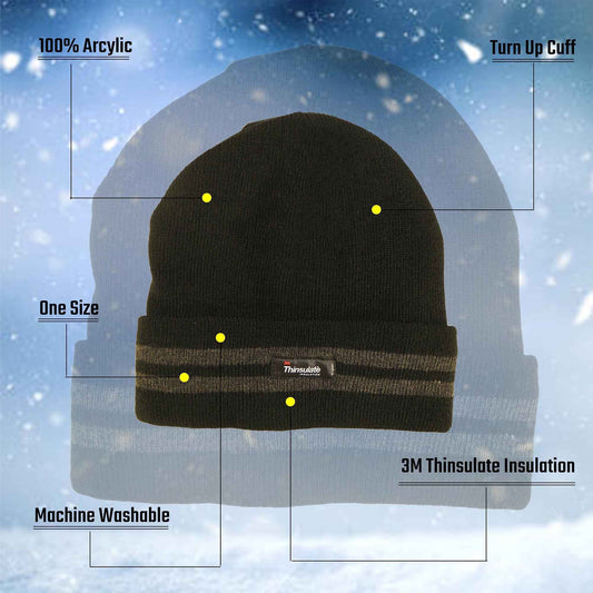 Men's Winter Thinsulate Insulation Fleece Knitted Beanie Hat Stripe Warm Lightweight Breathable Quick Drying for Outdoor Activities Hiking Camping Skiing by Sock Stack