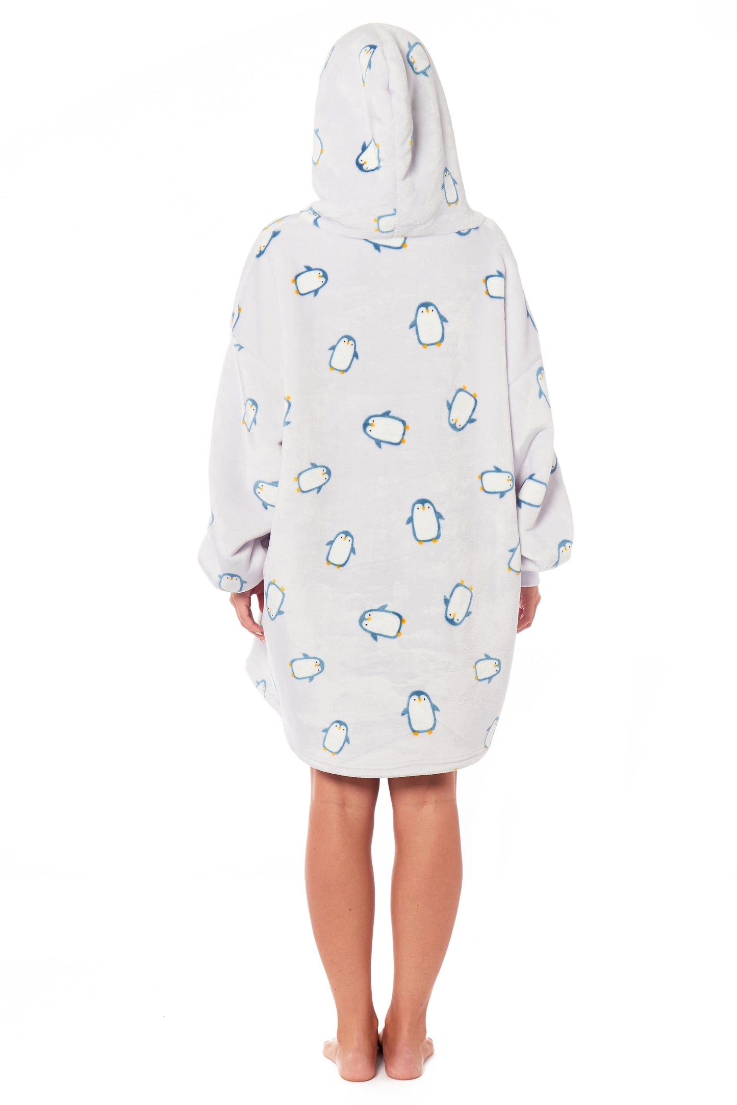 Oversized Hooded Penguin Blanket Plush Fleece Reversible Sherpa Giant Hoodie Sweatshirt Ultra-Soft Flannel Loungewear for Adults and Kids by Daisy Dreamer