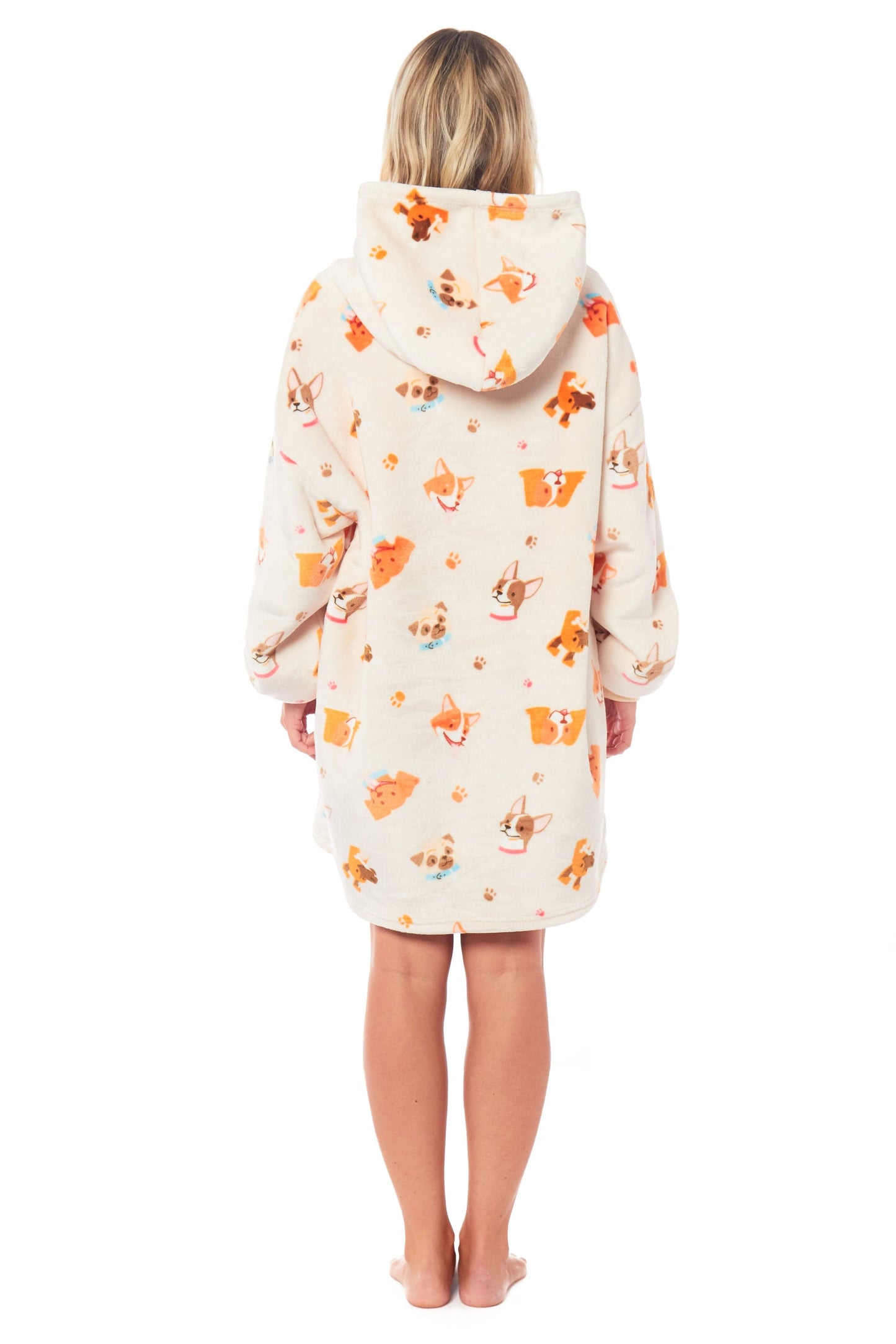 Oversized Hooded Reversible Sherpa Plush Fleece Blanket Hoodie with Adorable Dogs Print Ultra Soft Wearable Blanket for Adults and Kids One Size by Daisy Dreamer