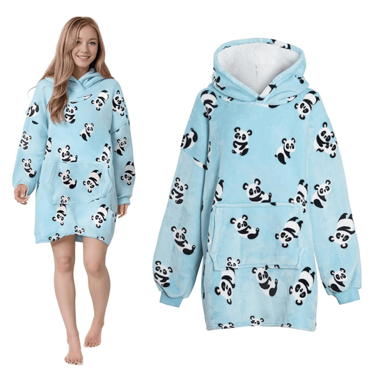 Oversized Panda Hooded Plush Fleece Blanket with Sherpa Lining Double Pocket Cozy Hoodie for Adults and Kids by Daisy Dreamer