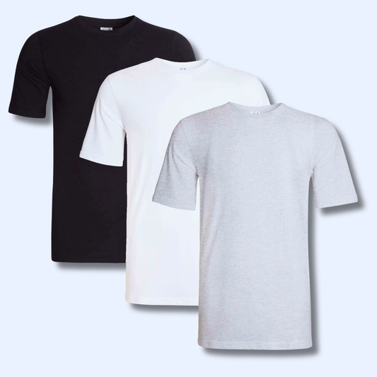 Pack of 3 Men's Plain T-Shirts Soft Breathable Cotton Polyester Blend Short Sleeve Tees Versatile Classic Colors by Sock Stack