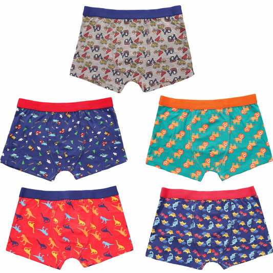 Pack of 5 Boys Boxer Shorts Fun Prints Comfortable Underpants Elastic Waistband Breathable Stretchable Kids Boxer Trunks for Everyday Wear by Sock Stack