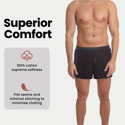 Pack of 6 Men’s Boxer Shorts Loose Fit Cotton Blend Jersey Underwear Super Soft Button Fly & Elastic Waistband by Sock Stack