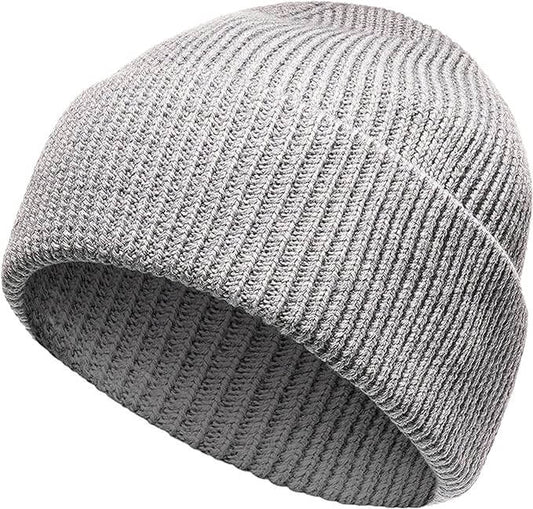 Unisex Wool Knit Beanie for Men and Women Warm Insulated Windproof Hat with Turn-Up Cuff Classic Black Grey Winter Cap for Outdoor Activities by Heatwave Thermalwear
