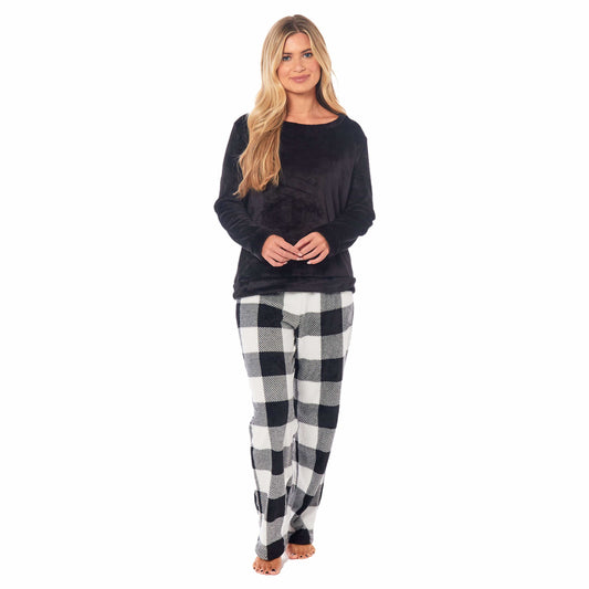 Women's Buffalo Check Fleece Pyjamas Set Long Sleeve Top and Bottoms Warm Nightwear Stylish Loungewear Multiple Sizes Available by Daisy Dreamer