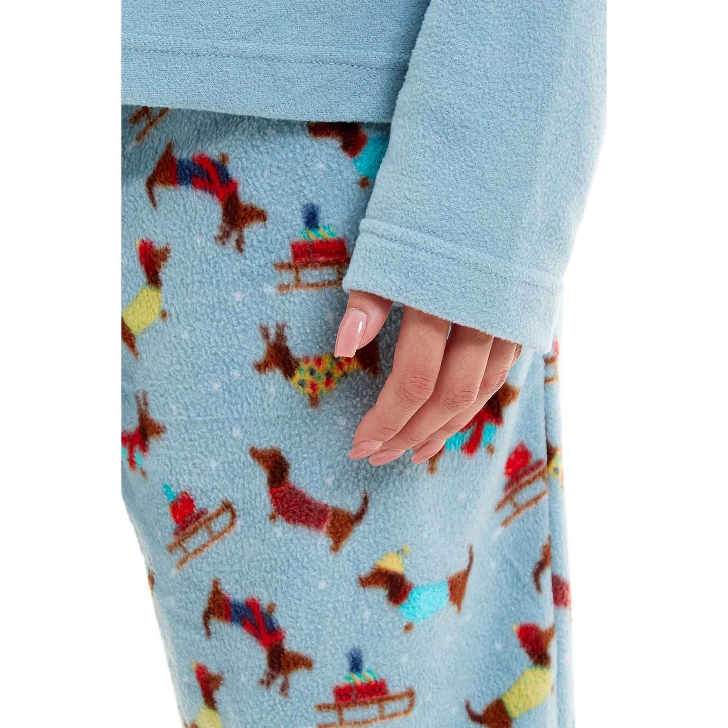 Women's Cosy Dachshund Polar Fleece Pyjama Set with Hood Embroidered Detailing Soft Nightwear Warm Loungewear Ideal Gift for Chilly Nights by Daisy Dreamer