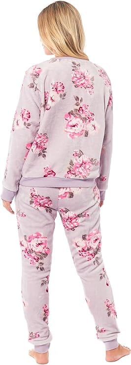 Women's Luxurious Floral Fleece Pyjama Set with Long Sleeve Top and Elastic Waist Pajamas Elegant Sleepwear for Warmth by Daisy Dreamer