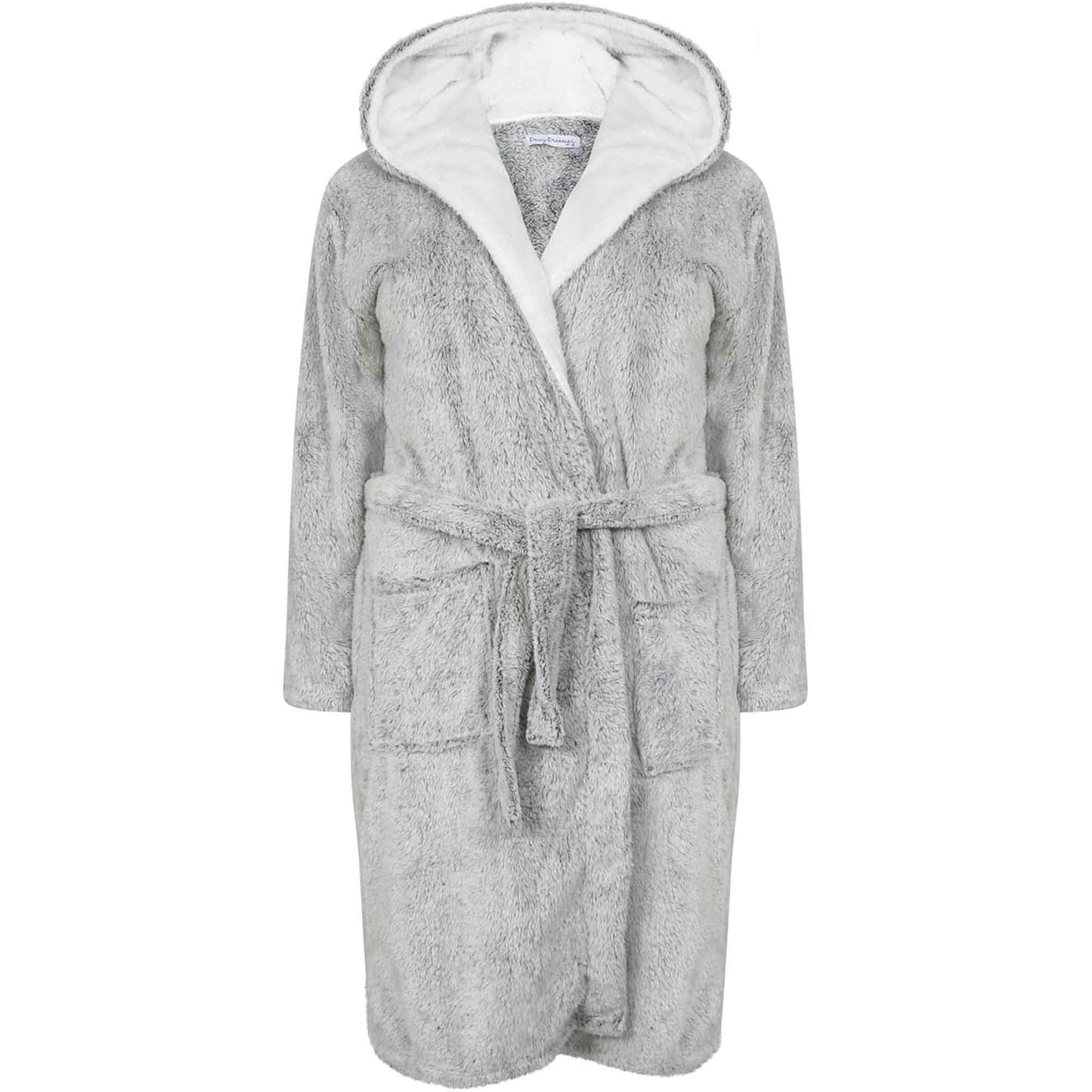 Women's Shimmer Grey Fleece Hooded Bathrobe Ultra-Soft Sherpa Lining Cozy Long Loungewear Luxurious Warm Plush Dressing Gown by Daisy Dreamer for Winter