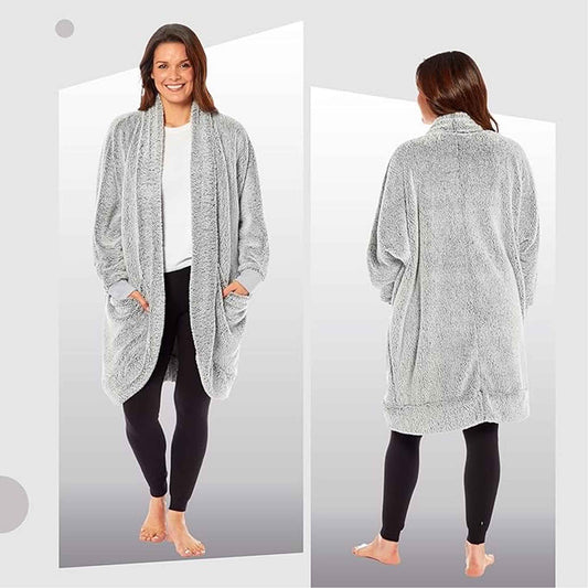 Women's Shimmer Grey Soft Touch Cardi Gown Luxury House Coat Elegant Loungewear Cozy Fit Robe Versatile Stylish Homewear by Daisy Dreamer