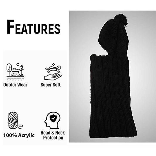 Women's Thermal Beanie Hat with Cable Knit Design and Pom Pom 2-In-1 Snood Scarf Winter Accessory in Cream Pink Black Grey Sock Stack