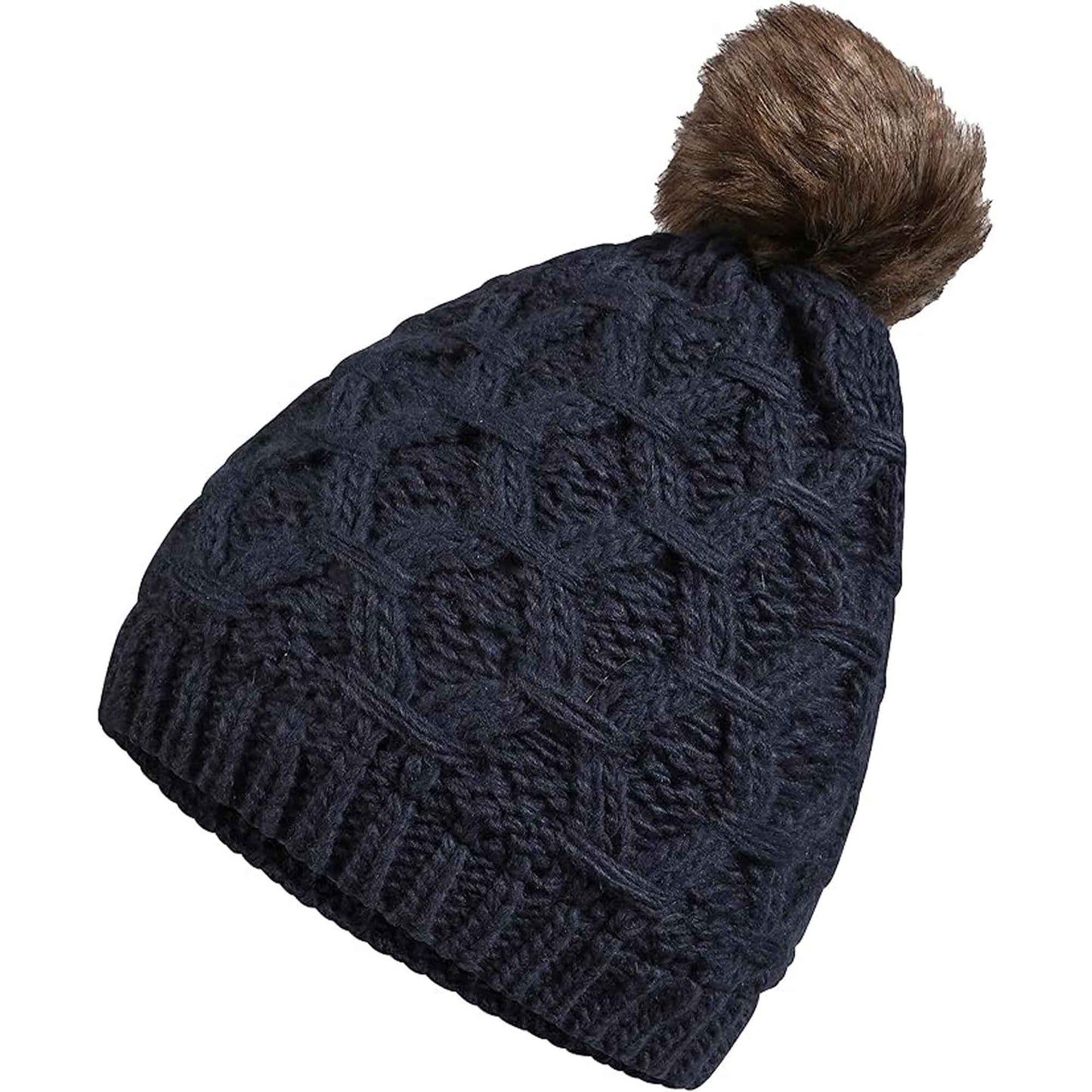 Women's Waterproof Thinsulate Insulated Chunky Beanie Winter Hat with Pom Pom Bobble Warm Cable Knit Ideal for Skiing and Hiking by Sock Stack