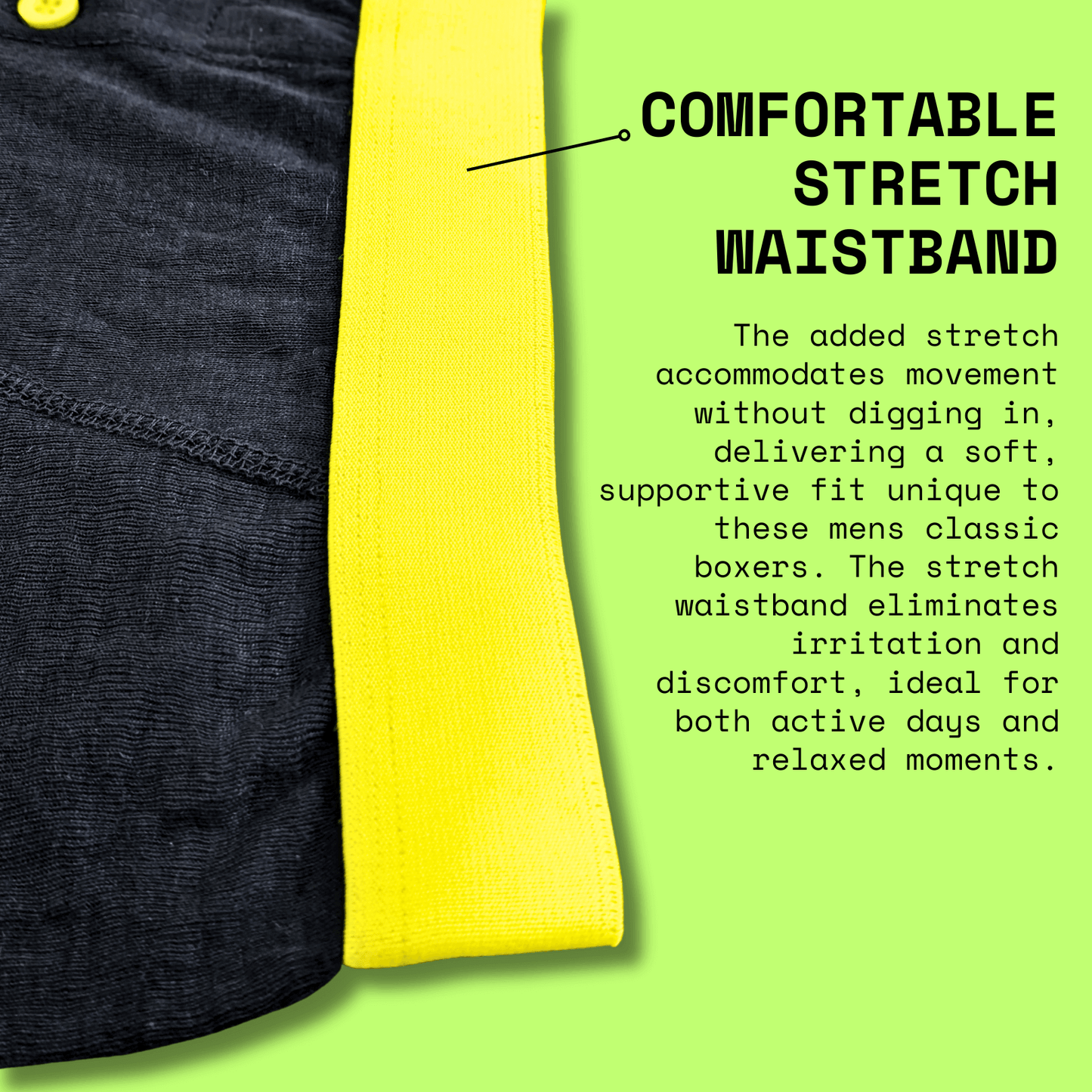 6 Pack Classic Menswear Black Cotton Blend Boxer Shorts Breathable Activewear Comfortable Stretch Colourful Waistband Durable Lightweight Button Fly Underwear MB08 by Sock Stack