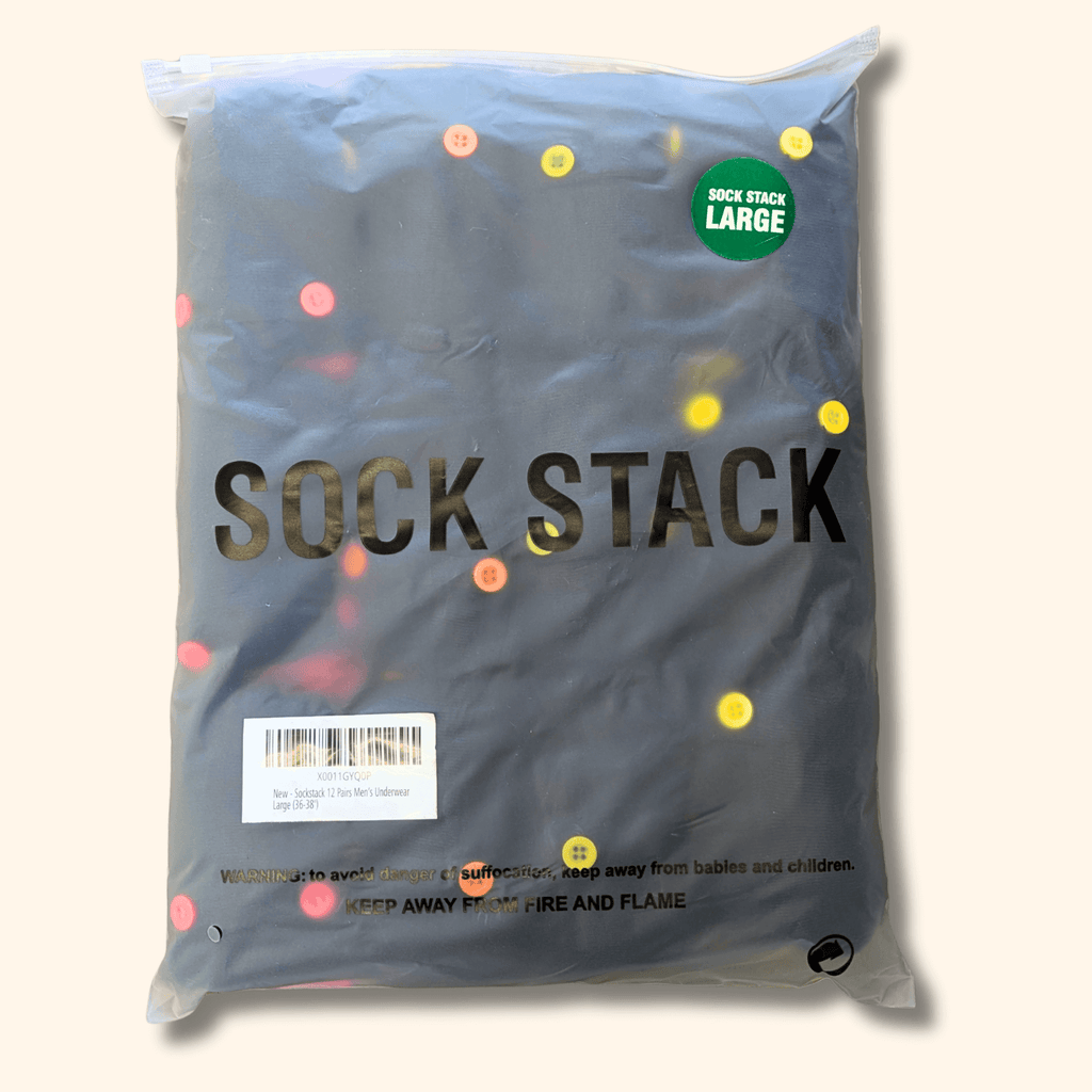 Sock Stack Boxer Shorts 12 Pack Black Cotton Blend Breathable Comfortable Stretch Button