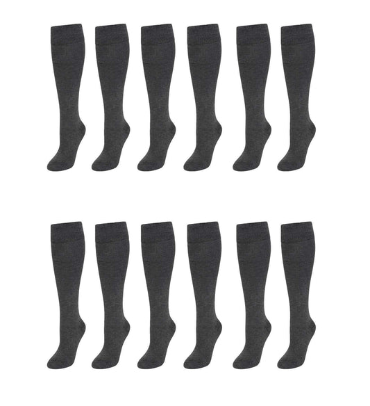 12 Pairs Girls Cotton Rich Long School Socks Durable Comfortable Breathable Sculpted Heels and Toes Sizes 9-12 12-3 4-6 Navy Grey Black White by Sock Stack