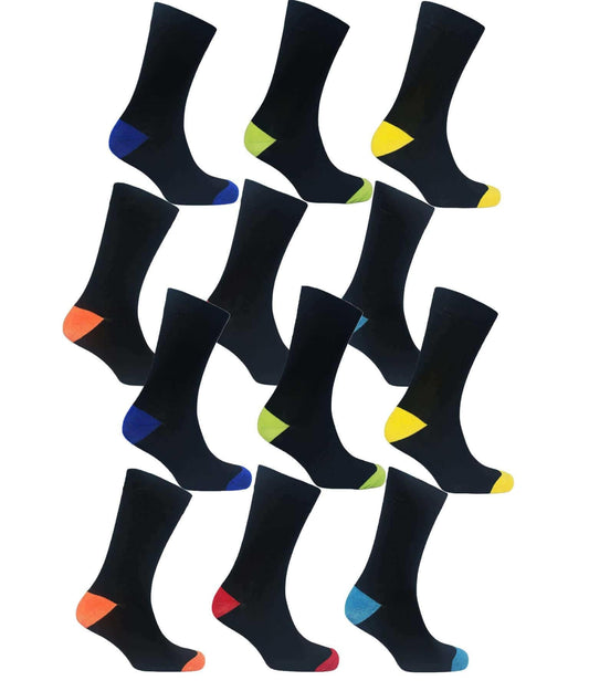12 Pairs Men's Colourful Heel Toe Black Argyle Diamond Socks Comfort Fit Cotton Rich Durable Work Sock Ultra-Smooth Flat Toe Seam Comfortable School Business Wear UK 6-11 by Sock Stack